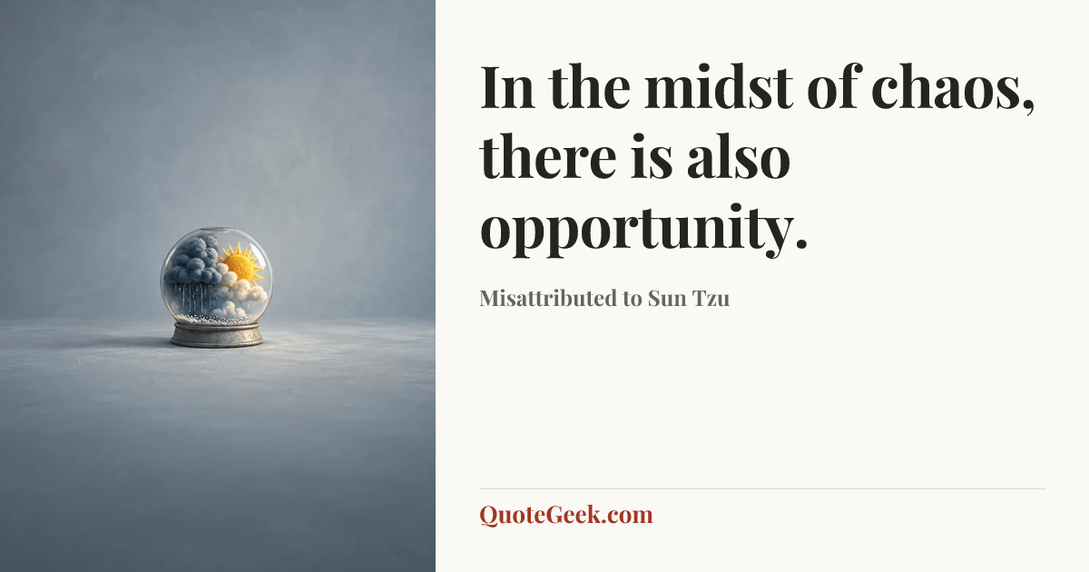 “In the midst of chaos, there is also opportunity.” — Misattributed to Sun Tzu. Illustrated QuoteGeek card.