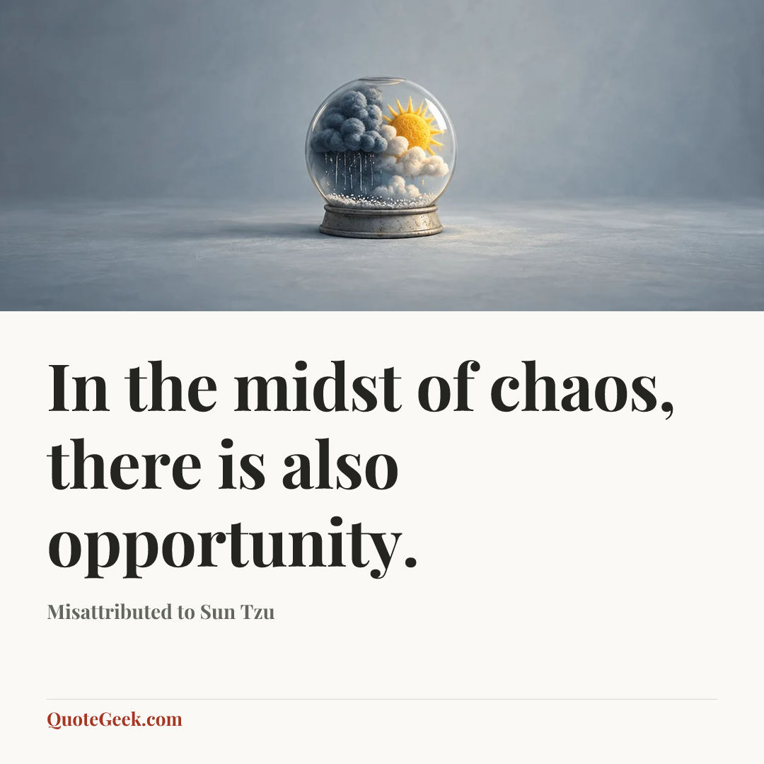 “In the midst of chaos, there is also opportunity.” — Misattributed to Sun Tzu. Illustrated QuoteGeek card.