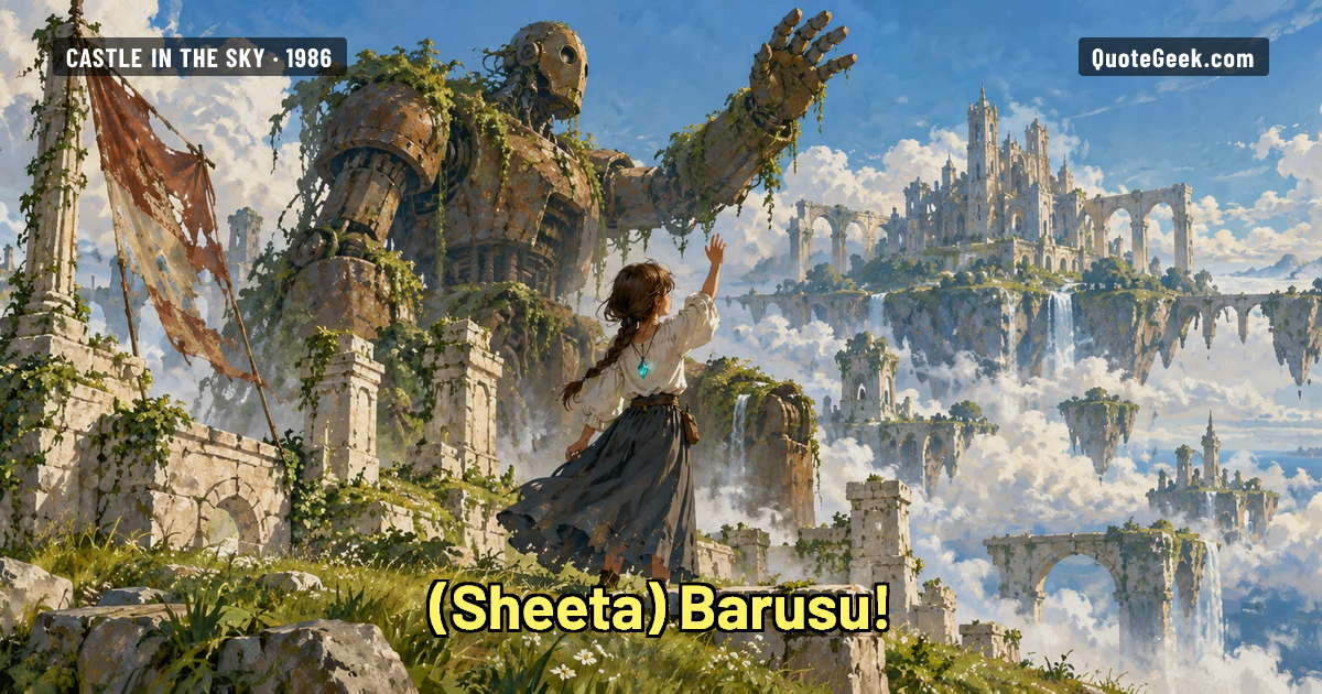 “Barusu!” — Sheeta · Castle in the Sky. Illustrated QuoteGeek card.