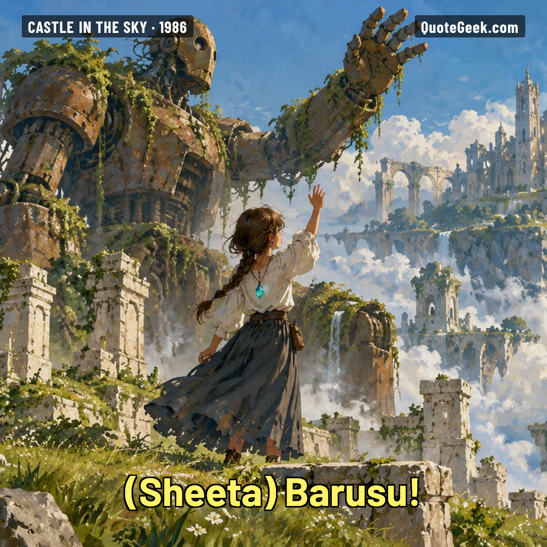 “Barusu!” — Sheeta · Castle in the Sky. Illustrated QuoteGeek card.