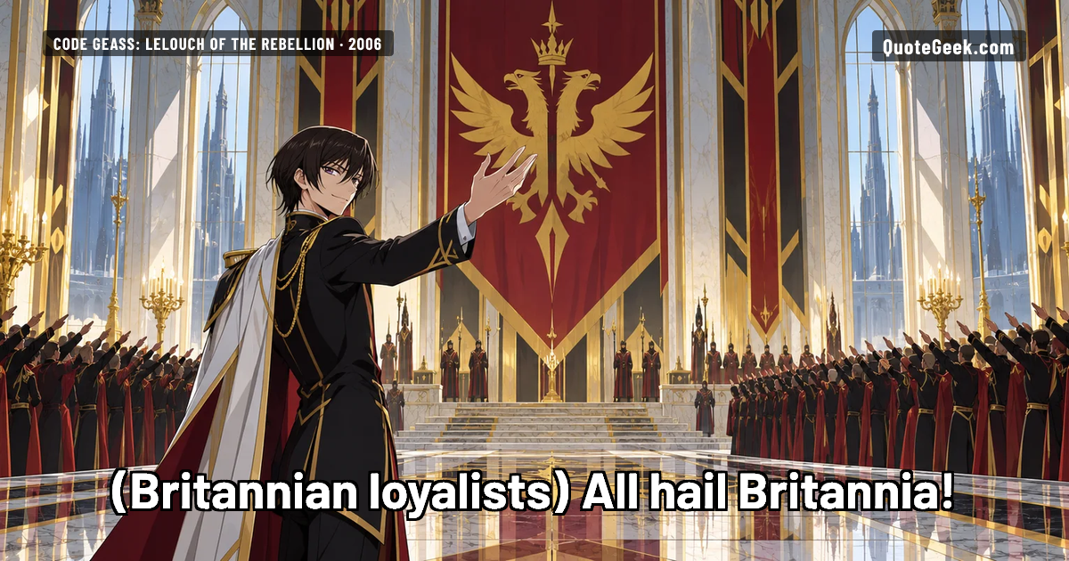 “All hail Britannia!” — Britannian loyalists · Code Geass: Lelouch of the Rebellion. Illustrated QuoteGeek card.