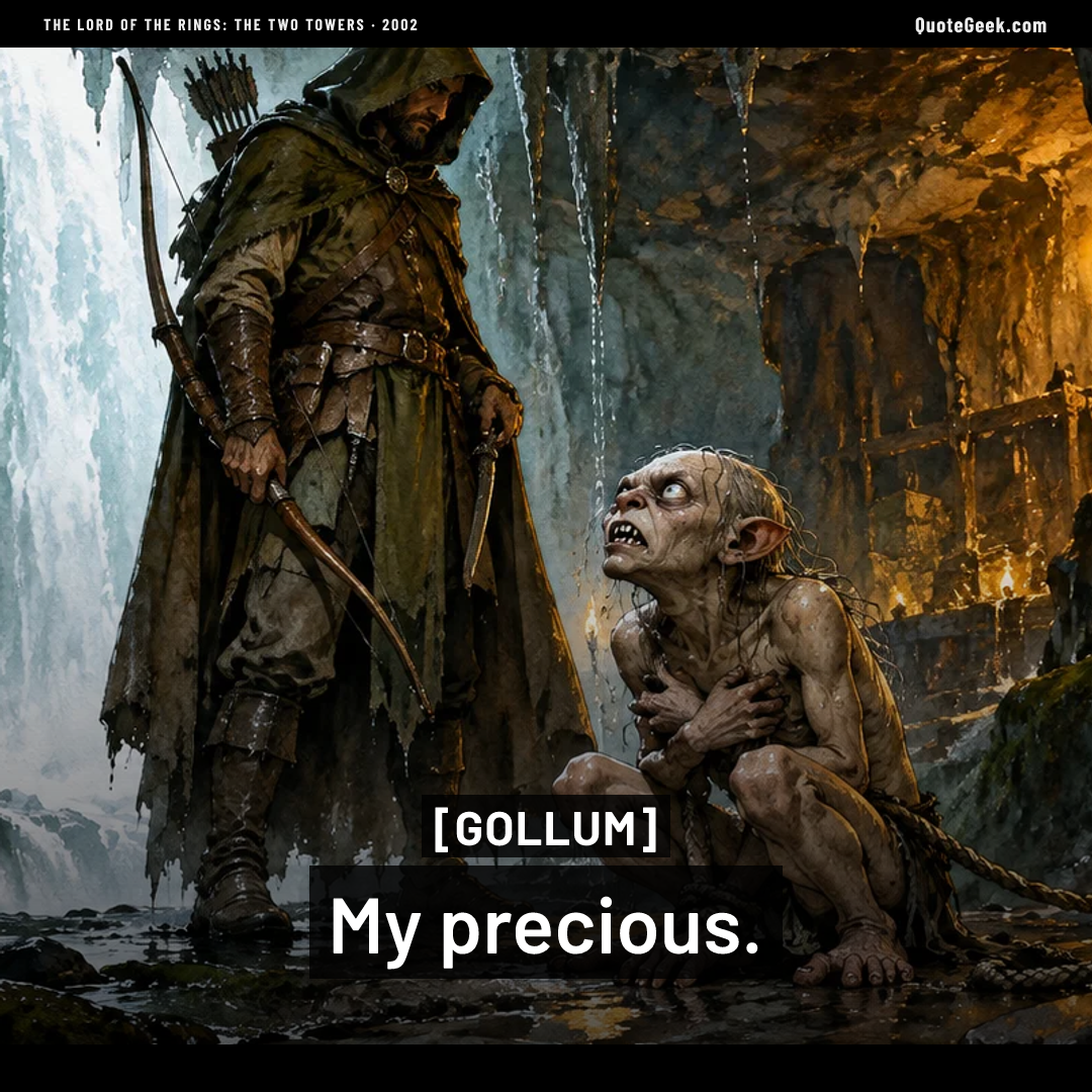 “My precious.” — Gollum · The Lord of the Rings: The Two Towers. Illustrated QuoteGeek card.