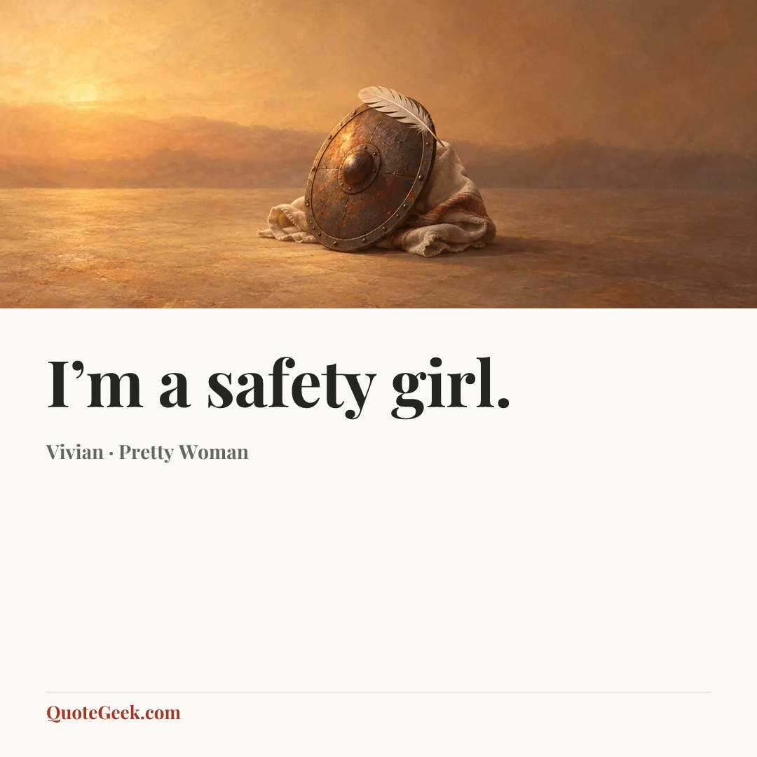 “I’m a safety girl.” — Vivian · Pretty Woman. Illustrated QuoteGeek card.