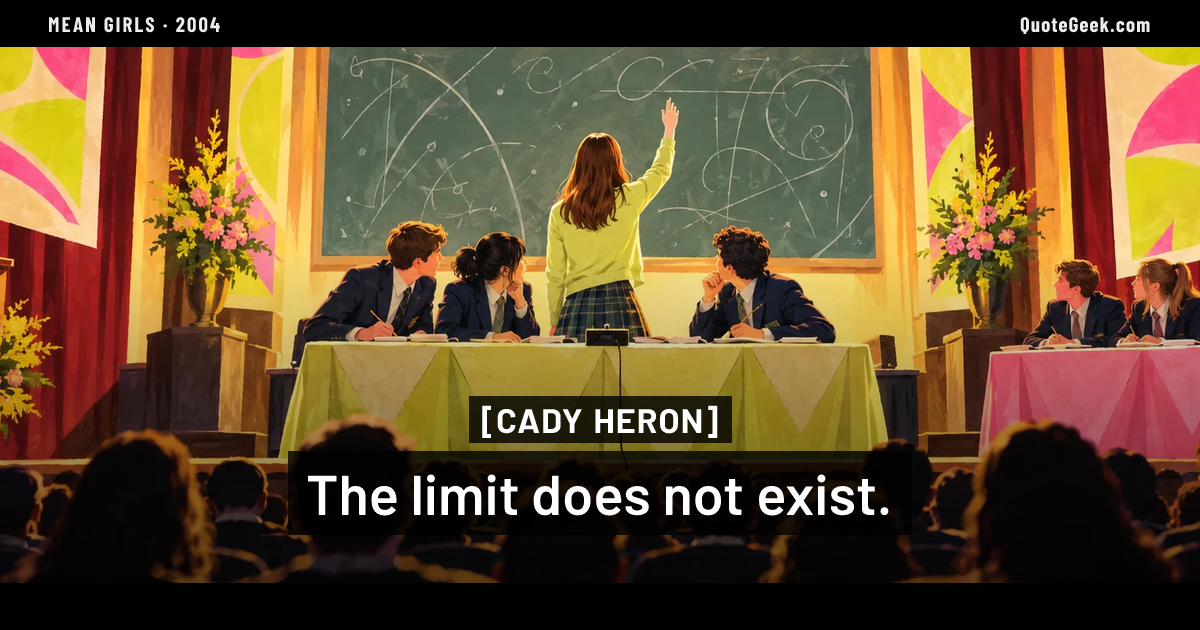 “The limit does not exist.” — Cady Heron · Mean Girls. Illustrated QuoteGeek card.