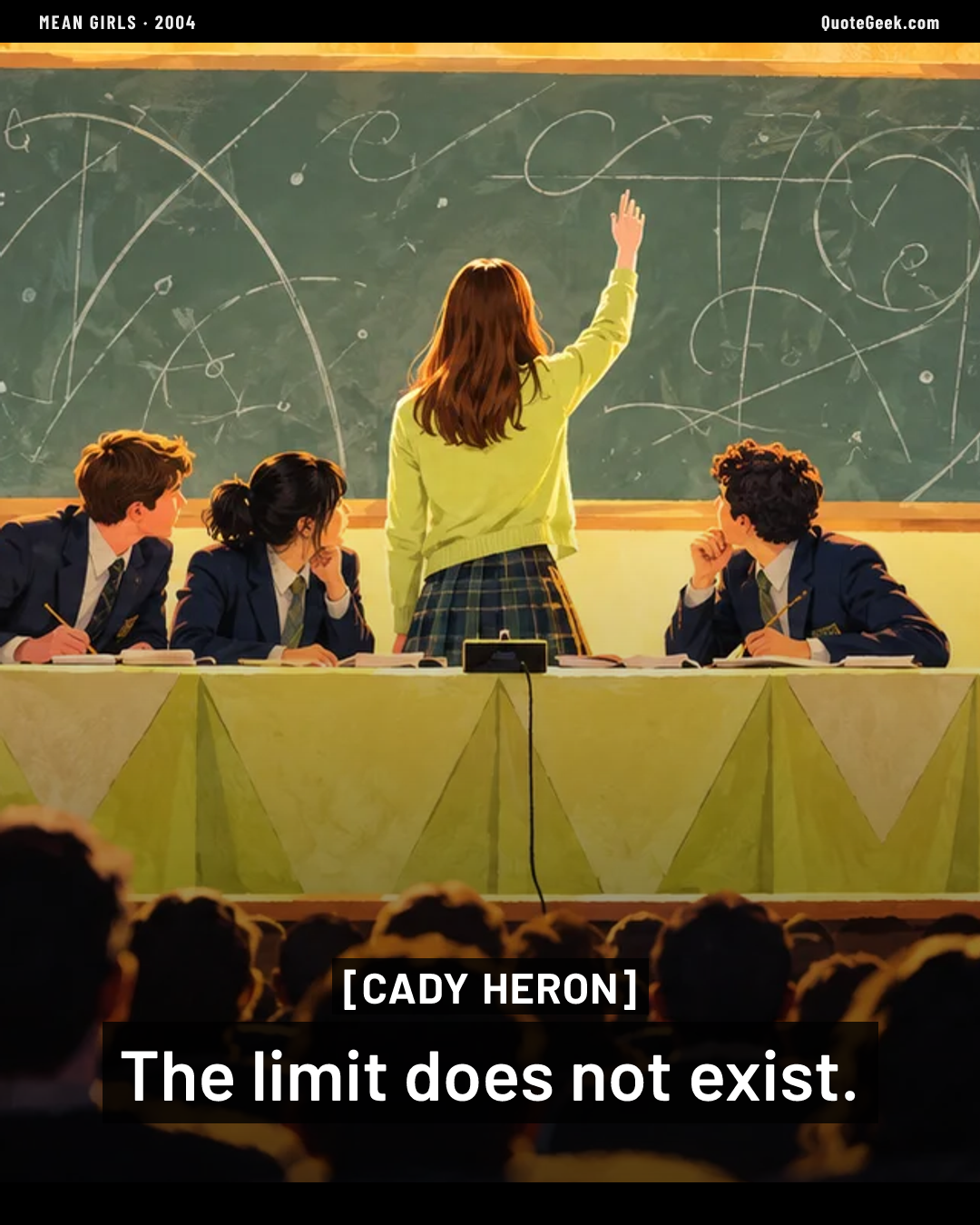 “The limit does not exist.” — Cady Heron · Mean Girls. Illustrated QuoteGeek card.