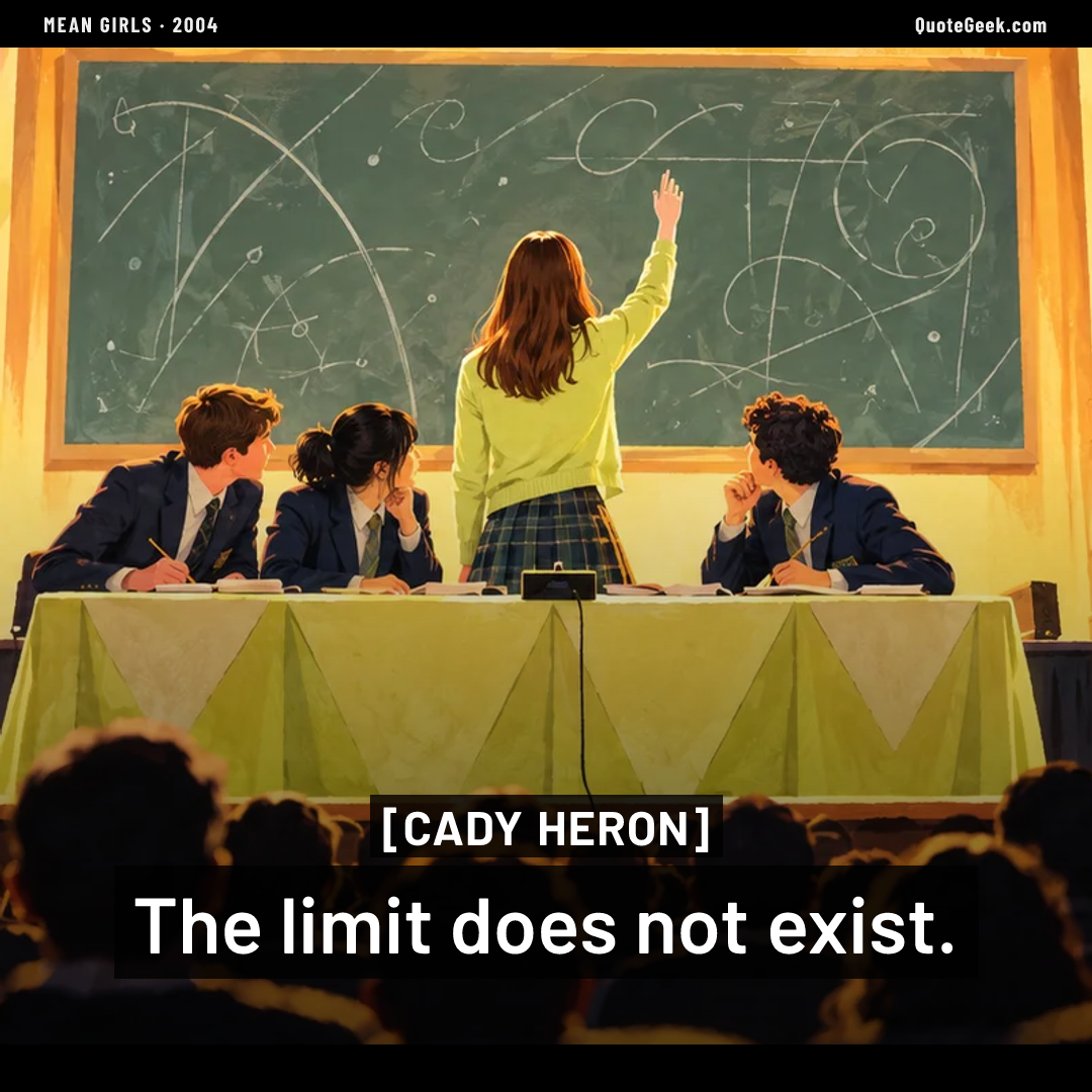 “The limit does not exist.” — Cady Heron · Mean Girls. Illustrated QuoteGeek card.