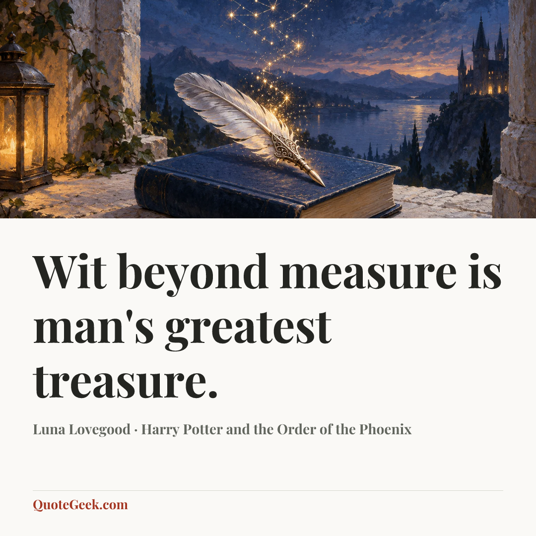 “Wit beyond measure is man's greatest treasure.” — Luna Lovegood · Harry Potter and the Order of the Phoenix. Illustrated QuoteGeek card.