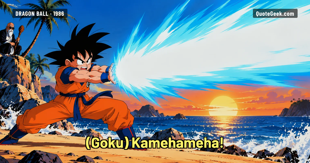 “Kamehameha!” — Goku · Dragon Ball. Illustrated QuoteGeek card.