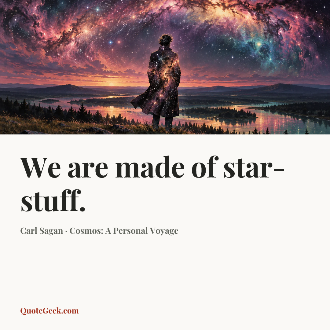 “We are made of star-stuff.” — Carl Sagan · Cosmos: A Personal Voyage. Illustrated QuoteGeek card.