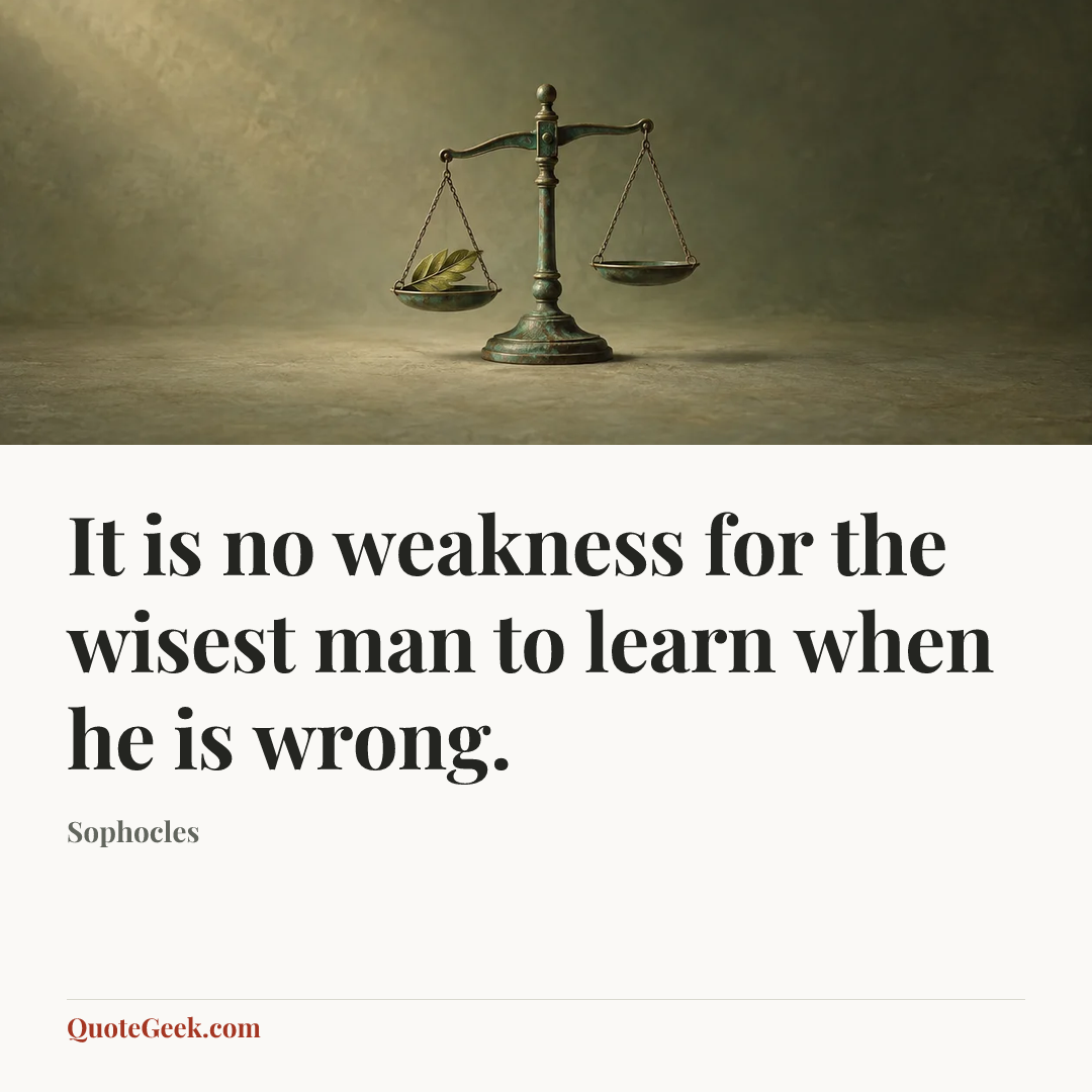 “It is no weakness for the wisest man to learn when he is wrong.” — Sophocles. Illustrated QuoteGeek card.