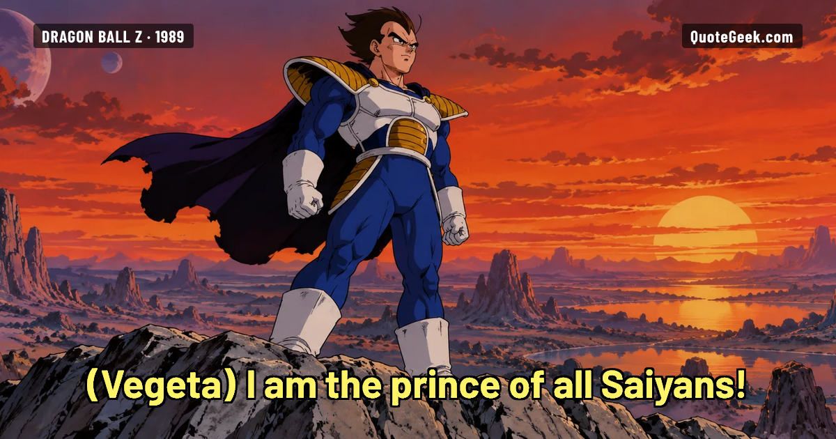 “I am the prince of all Saiyans!” — Vegeta · Dragon Ball Z. Illustrated QuoteGeek card.