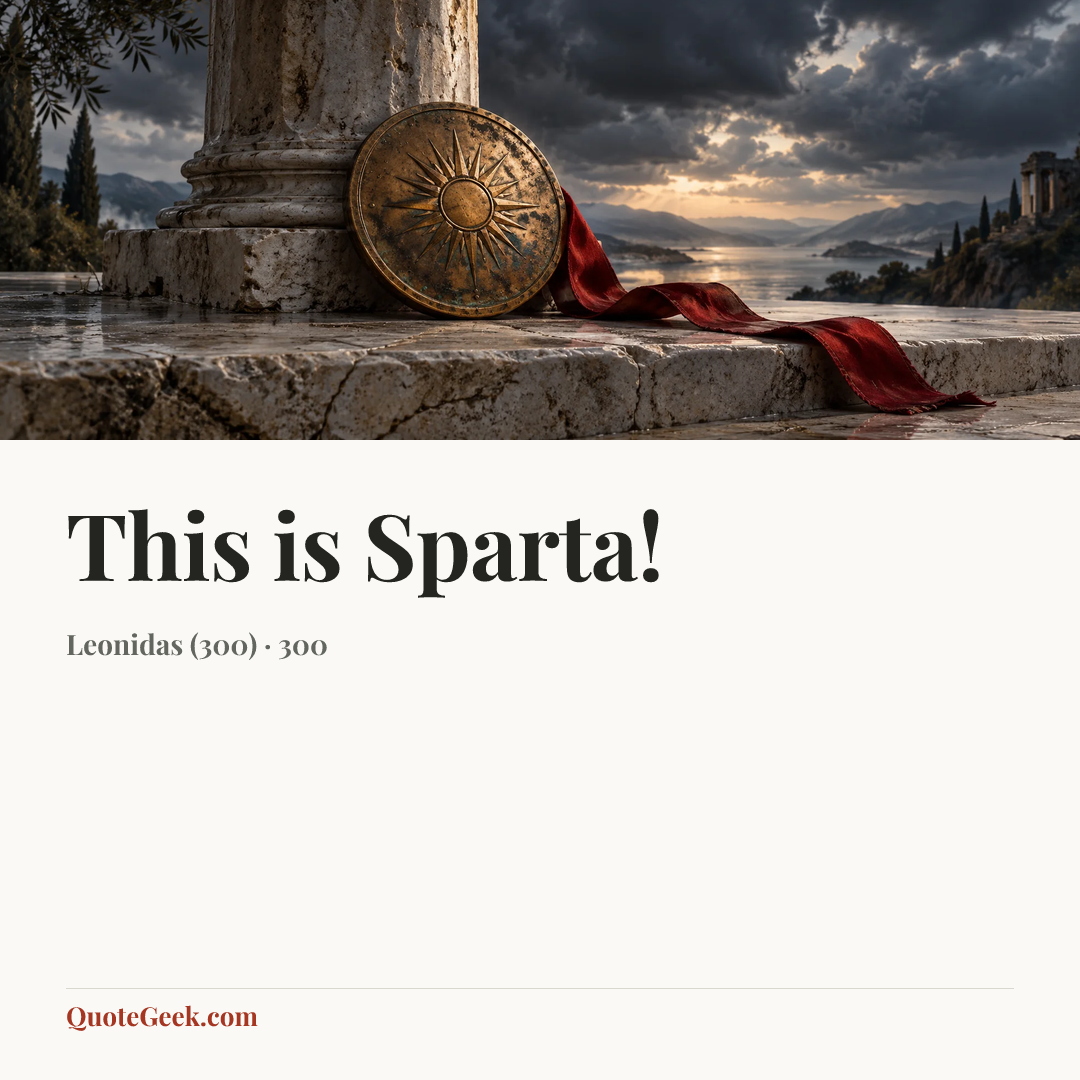 “This is Sparta!” — Leonidas (300) · 300. Illustrated QuoteGeek card.