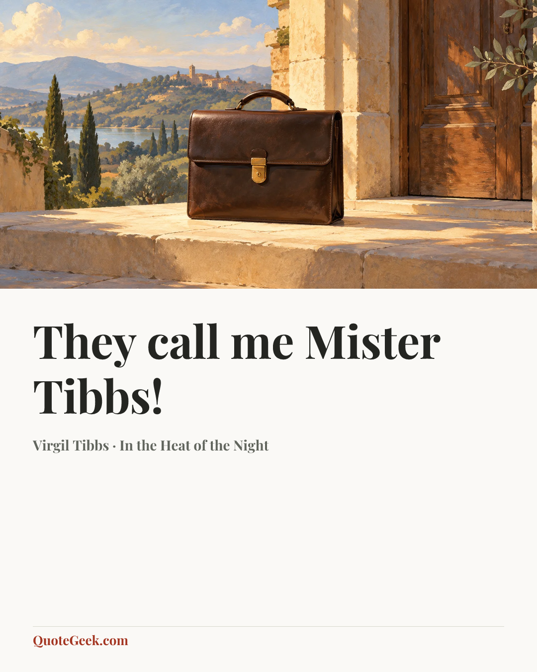 “They call me Mister Tibbs!” — Virgil Tibbs · In the Heat of the Night. Illustrated QuoteGeek card.