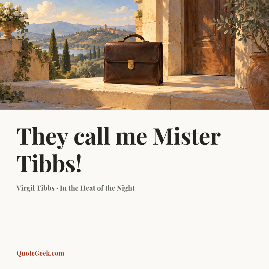 “They call me Mister Tibbs!” — Virgil Tibbs · In the Heat of the Night. Illustrated QuoteGeek card.