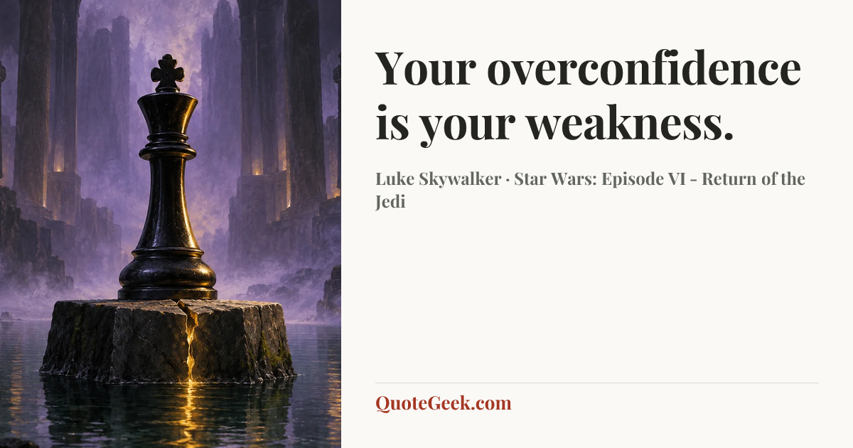 “Your overconfidence is your weakness.” — Luke Skywalker · Star Wars: Episode VI - Return of the Jedi. Illustrated QuoteGeek card.
