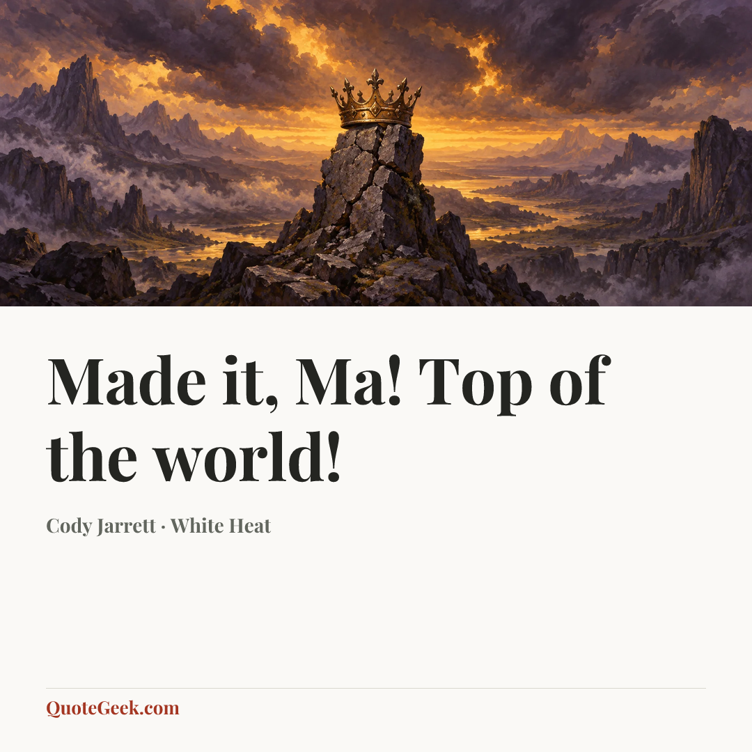 “Made it, Ma! Top of the world!” — Cody Jarrett · White Heat. Illustrated QuoteGeek card.