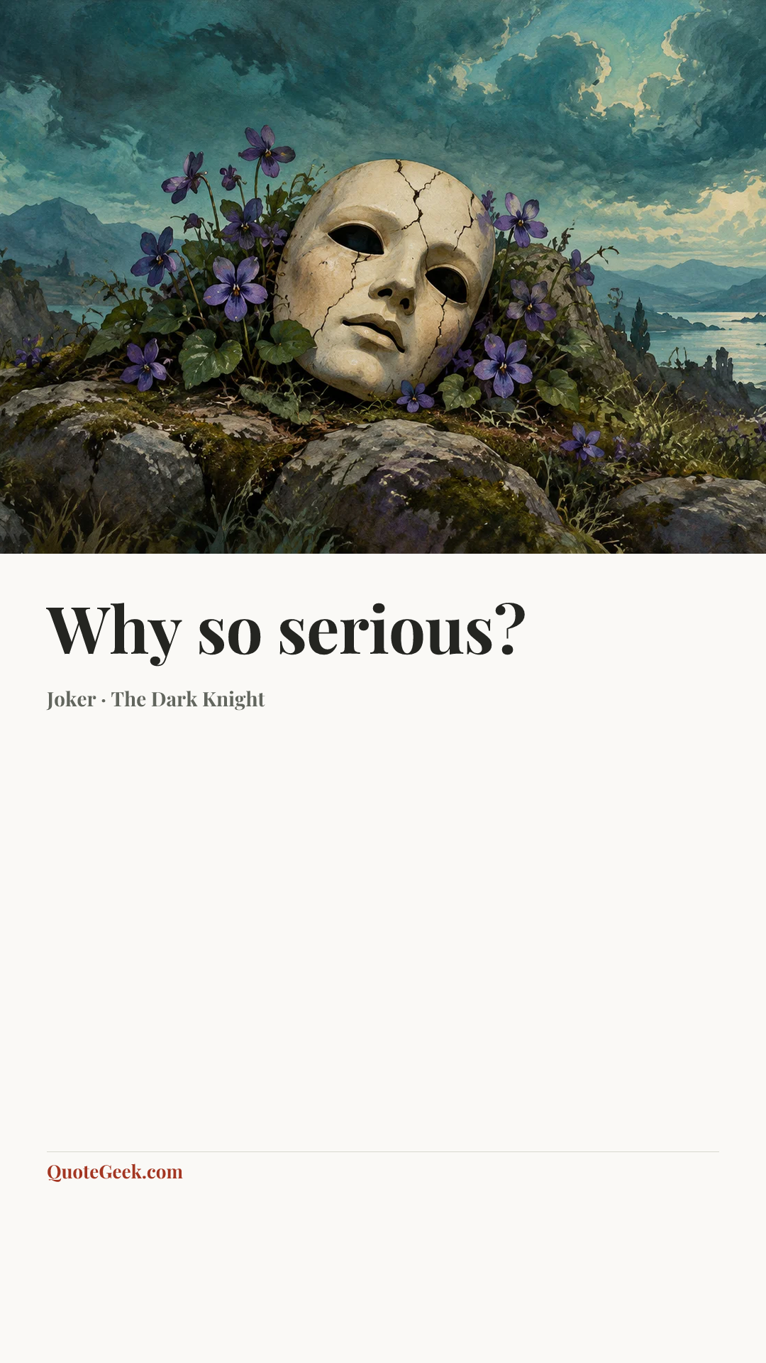 “Why so serious?” — Joker · The Dark Knight. Illustrated QuoteGeek card.