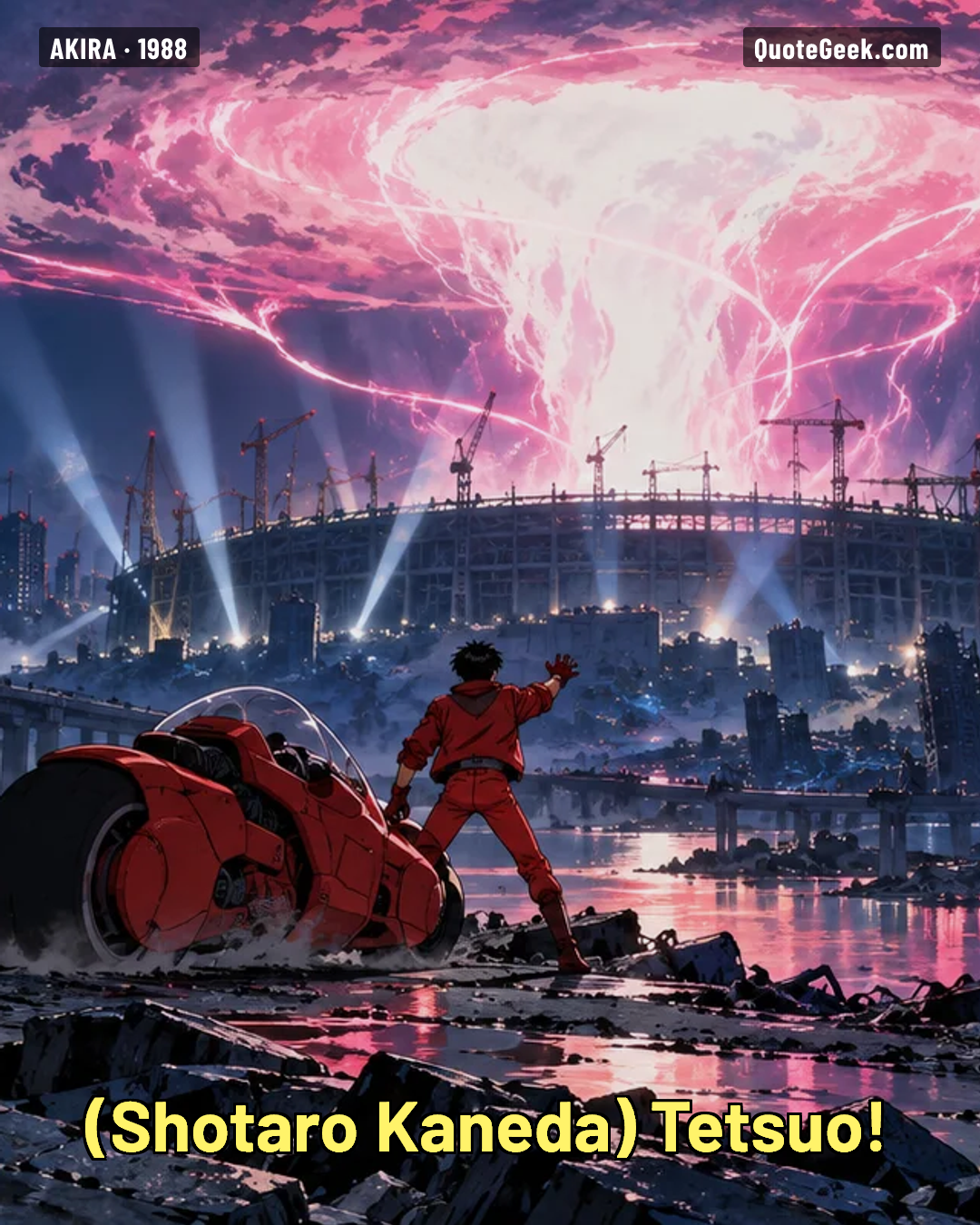 “Tetsuo!” — Shotaro Kaneda · Akira. Illustrated QuoteGeek card.
