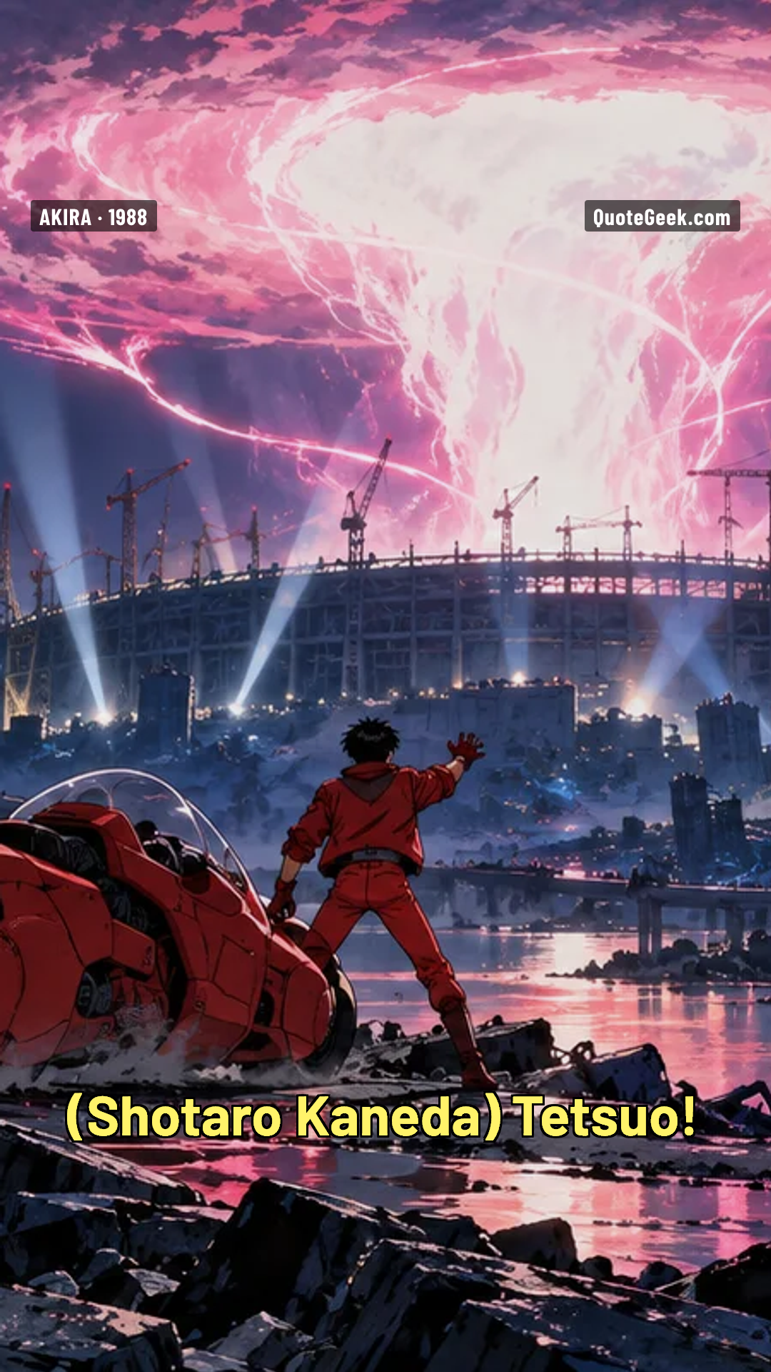 “Tetsuo!” — Shotaro Kaneda · Akira. Illustrated QuoteGeek card.