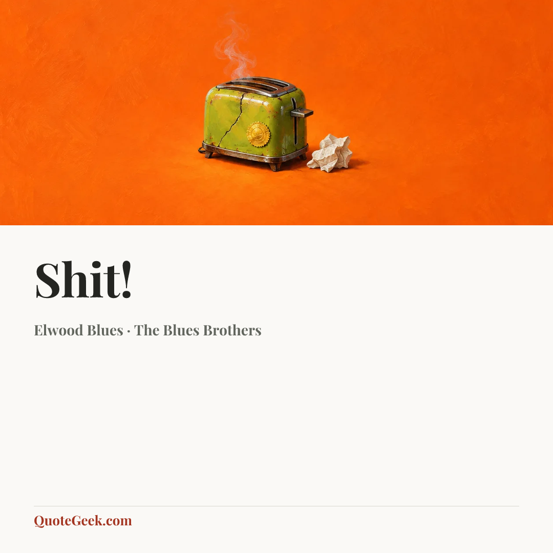 “Shit!” — Elwood Blues · The Blues Brothers. Illustrated QuoteGeek card.