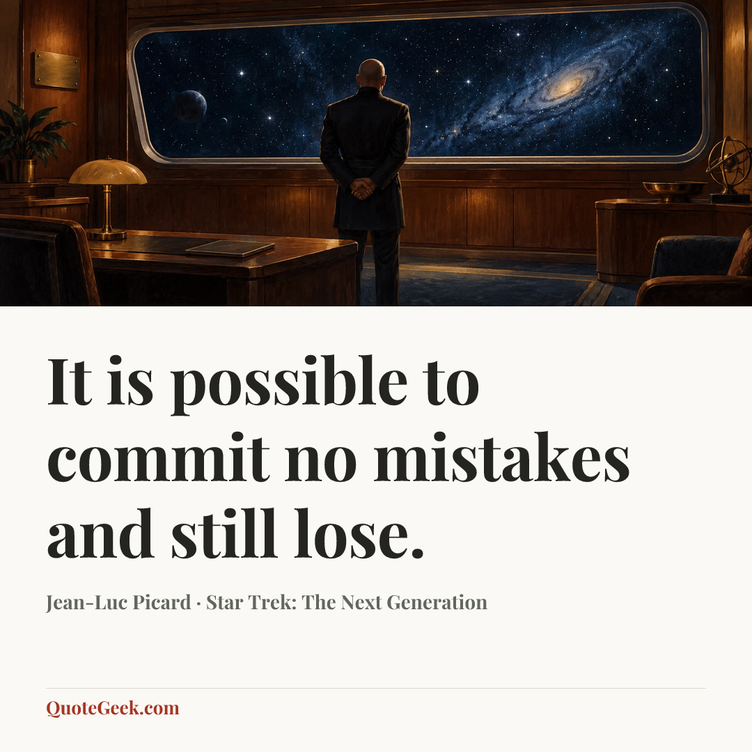 “It is possible to commit no mistakes and still lose.” — Jean-Luc Picard · Star Trek: The Next Generation. Illustrated QuoteGeek card.