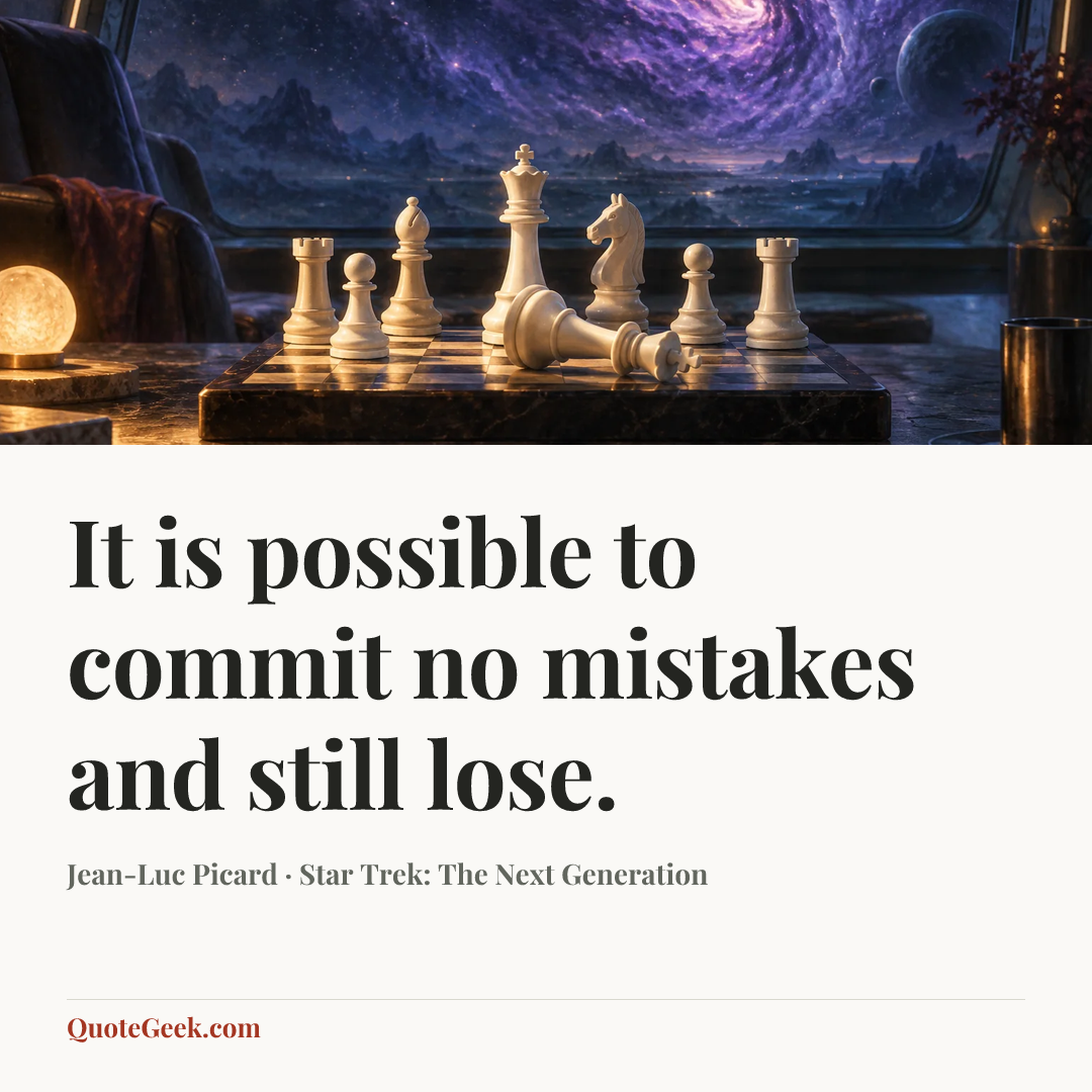 “It is possible to commit no mistakes and still lose.” — Jean-Luc Picard · Star Trek: The Next Generation. Illustrated QuoteGeek card.