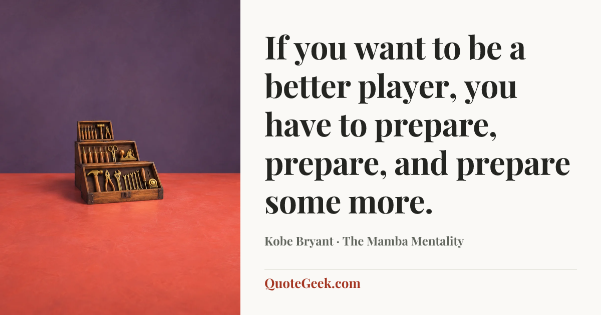 “If you want to be a better player, you have to prepare, prepare, and prepare some more.” — Kobe Bryant · The Mamba Mentality. Illustrated QuoteGeek card.