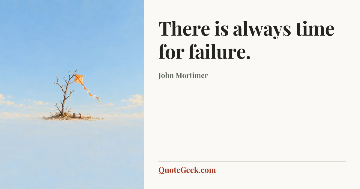 “There is always time for failure.” — John Mortimer. Illustrated QuoteGeek card.