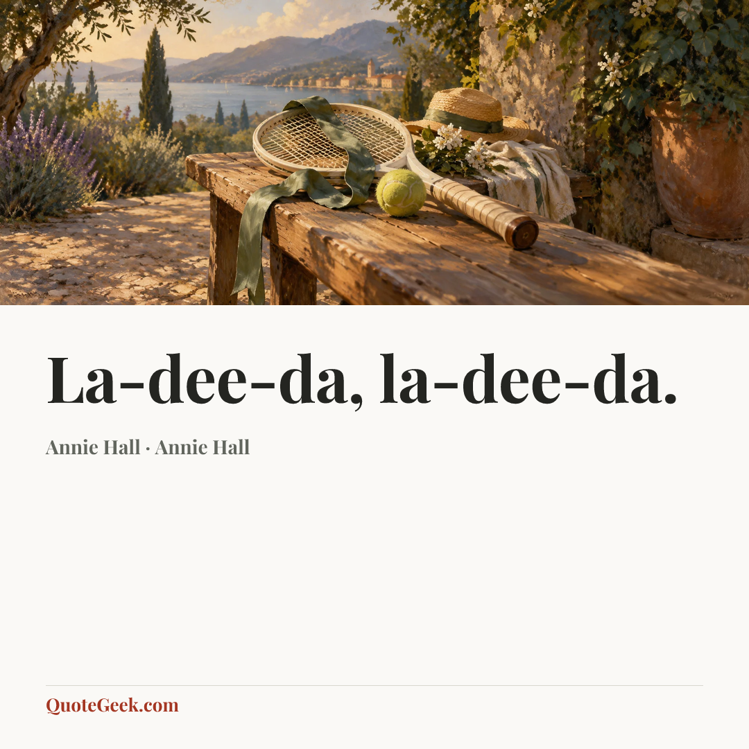 “La-dee-da, la-dee-da.” — Annie Hall · Annie Hall. Illustrated QuoteGeek card.