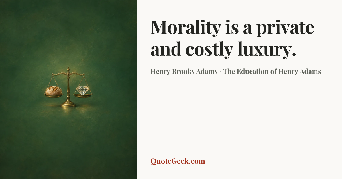“Morality is a private and costly luxury.” — Henry Brooks Adams · The Education of Henry Adams. Illustrated QuoteGeek card.