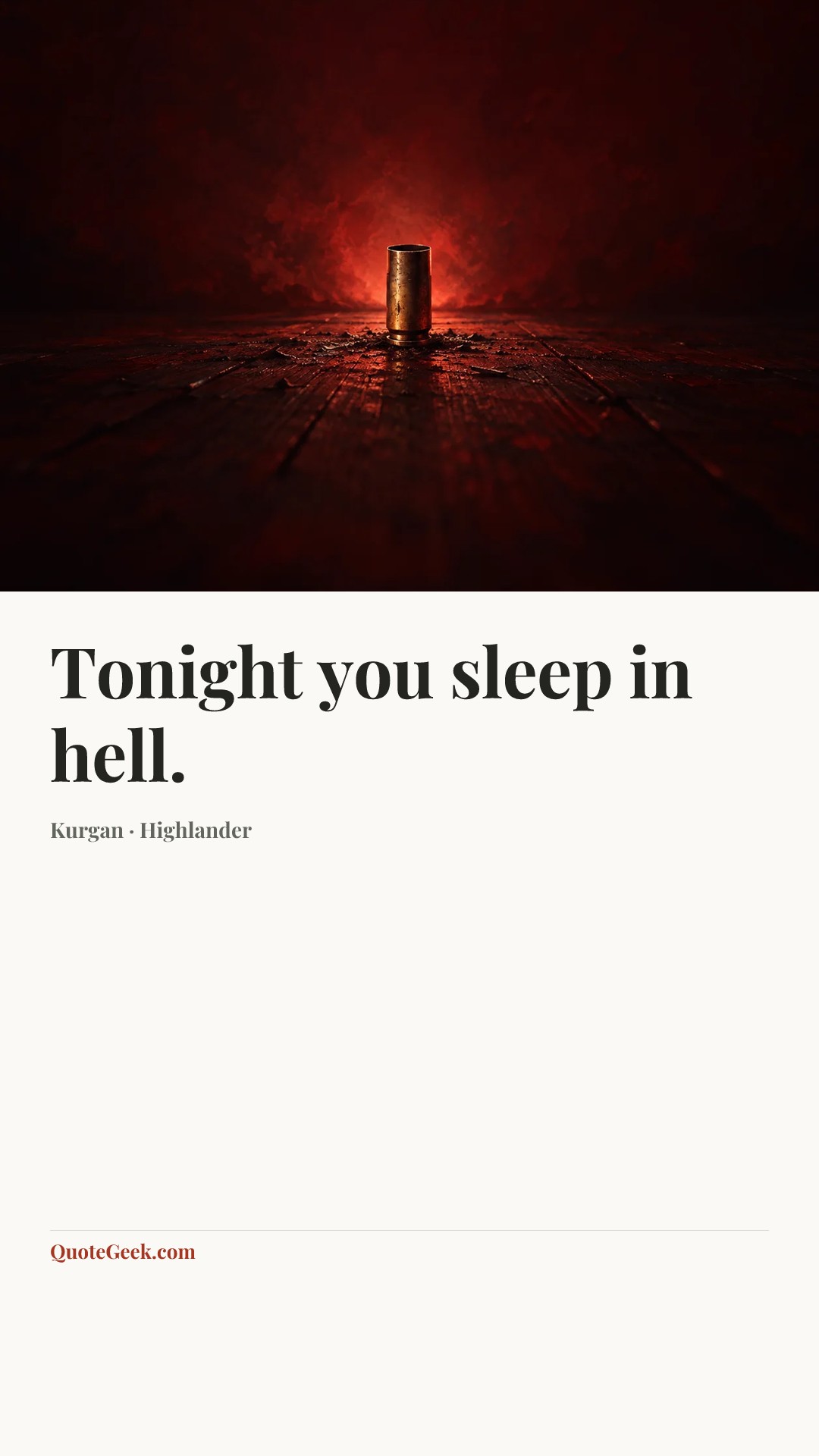 “Tonight you sleep in hell.” — Kurgan · Highlander. Illustrated QuoteGeek card.