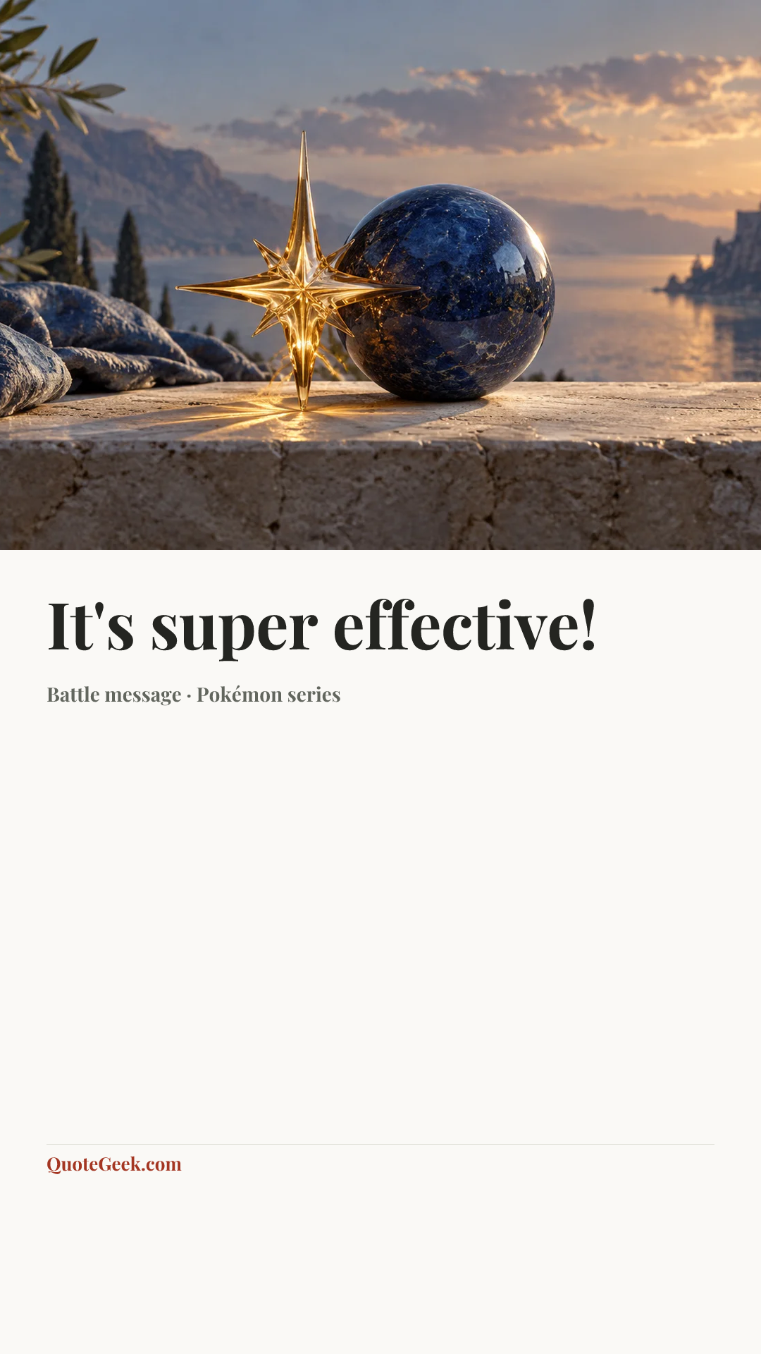 “It's super effective!” — Battle message · Pokémon series. Illustrated QuoteGeek card.