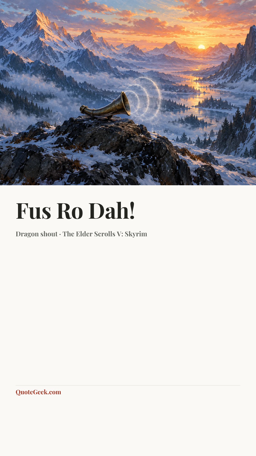 “Fus Ro Dah!” — Dragon shout · The Elder Scrolls V: Skyrim. Illustrated QuoteGeek card.