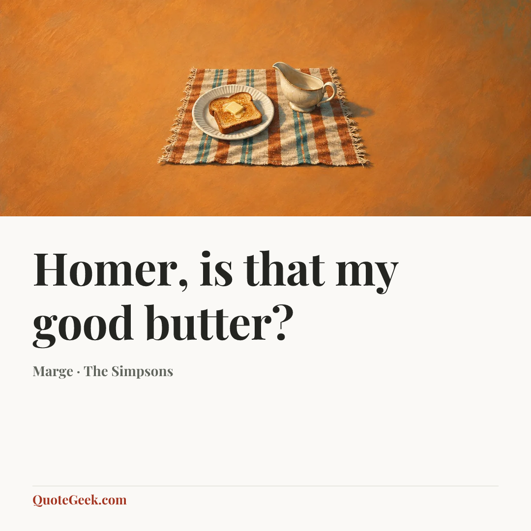 “Homer, is that my good butter?” — Marge · The Simpsons. Illustrated QuoteGeek card.