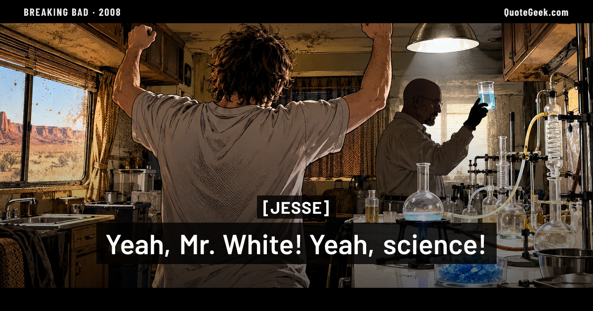 “Yeah, Mr. White! Yeah, science!” — Jesse · Breaking Bad. Illustrated QuoteGeek card.