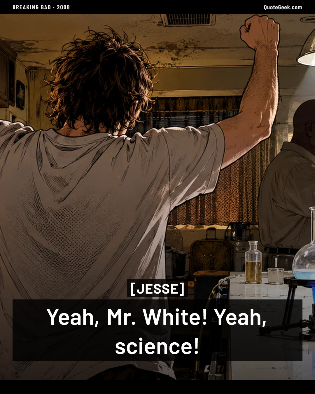 “Yeah, Mr. White! Yeah, science!” — Jesse · Breaking Bad. Illustrated QuoteGeek card.