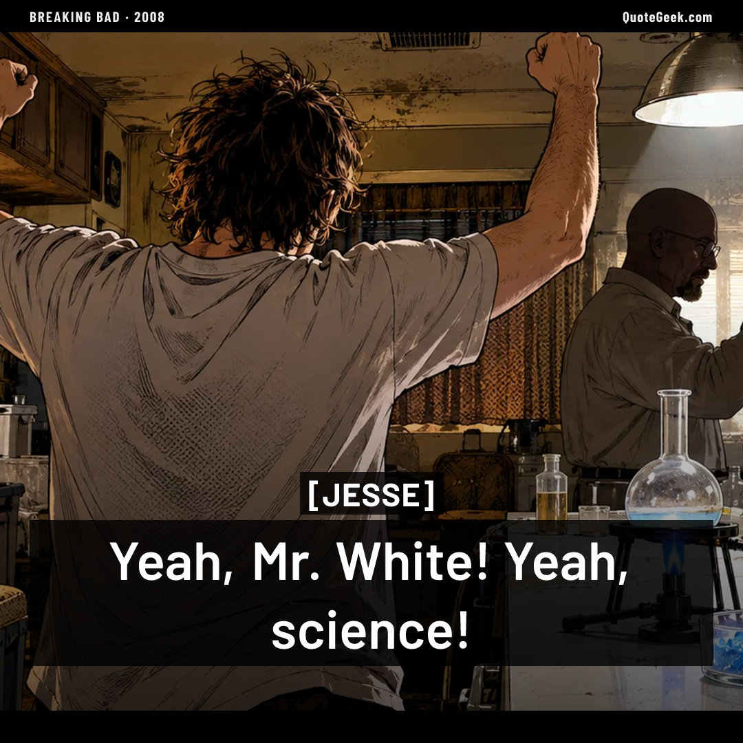 “Yeah, Mr. White! Yeah, science!” — Jesse · Breaking Bad. Illustrated QuoteGeek card.