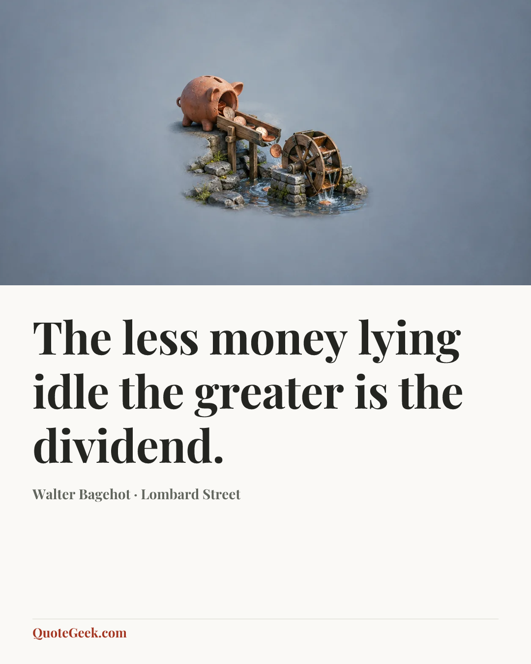 “The less money lying idle the greater is the dividend.” — Walter Bagehot · Lombard Street. Illustrated QuoteGeek card.