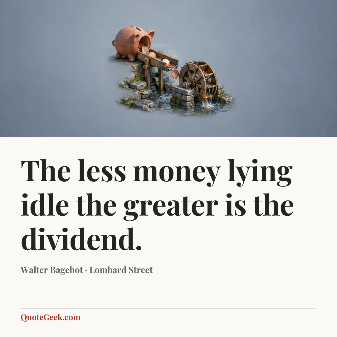 “The less money lying idle the greater is the dividend.” — Walter Bagehot · Lombard Street. Illustrated QuoteGeek card.
