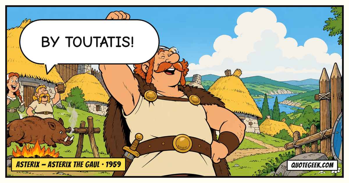 “By Toutatis!” — Asterix · Asterix the Gaul. Illustrated QuoteGeek card.