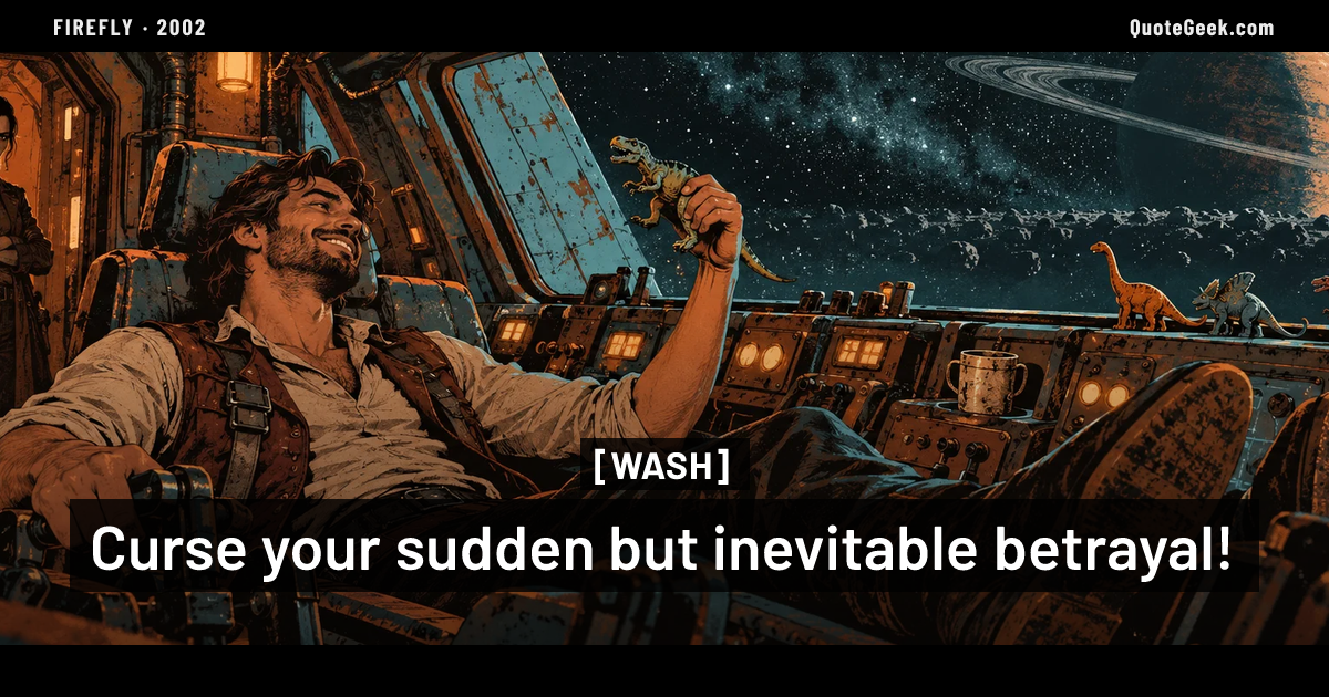 “Curse your sudden but inevitable betrayal!” — Wash · Firefly. Illustrated QuoteGeek card.