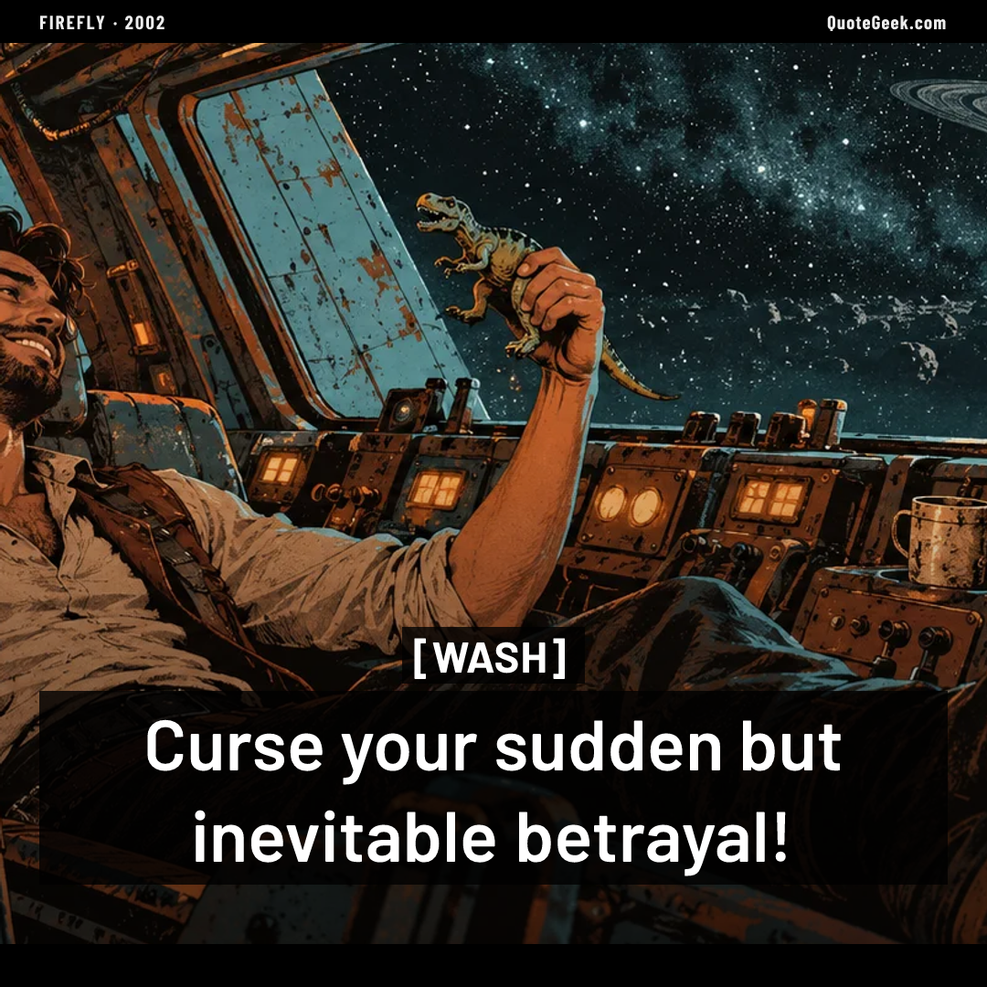 “Curse your sudden but inevitable betrayal!” — Wash · Firefly. Illustrated QuoteGeek card.