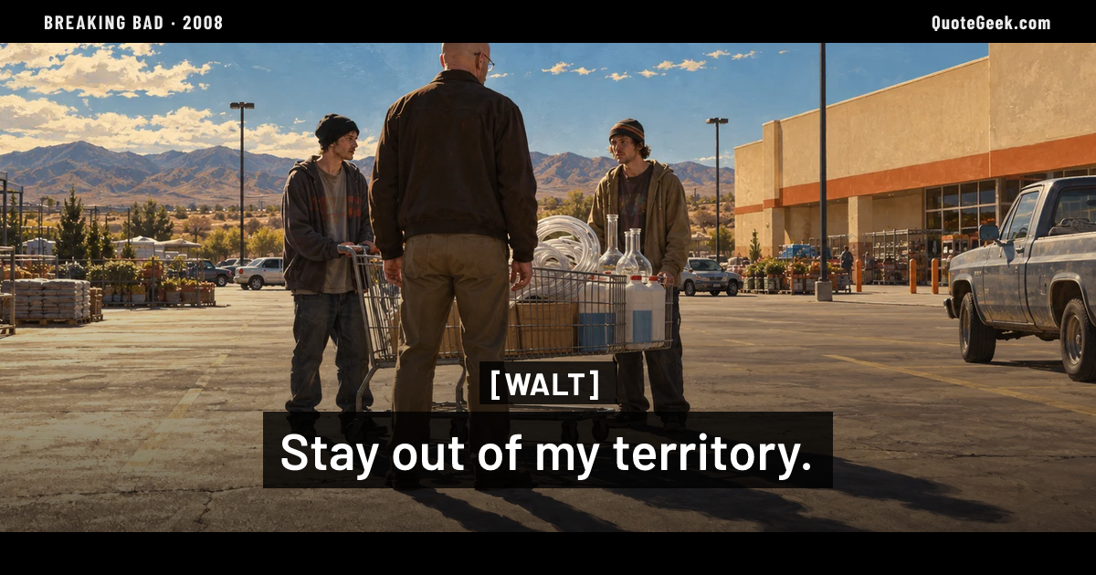 “Stay out of my territory.” — Walt · Breaking Bad. Illustrated QuoteGeek card.