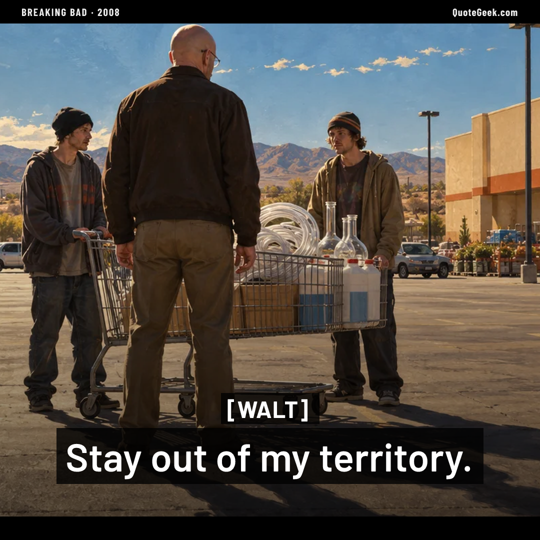 “Stay out of my territory.” — Walt · Breaking Bad. Illustrated QuoteGeek card.