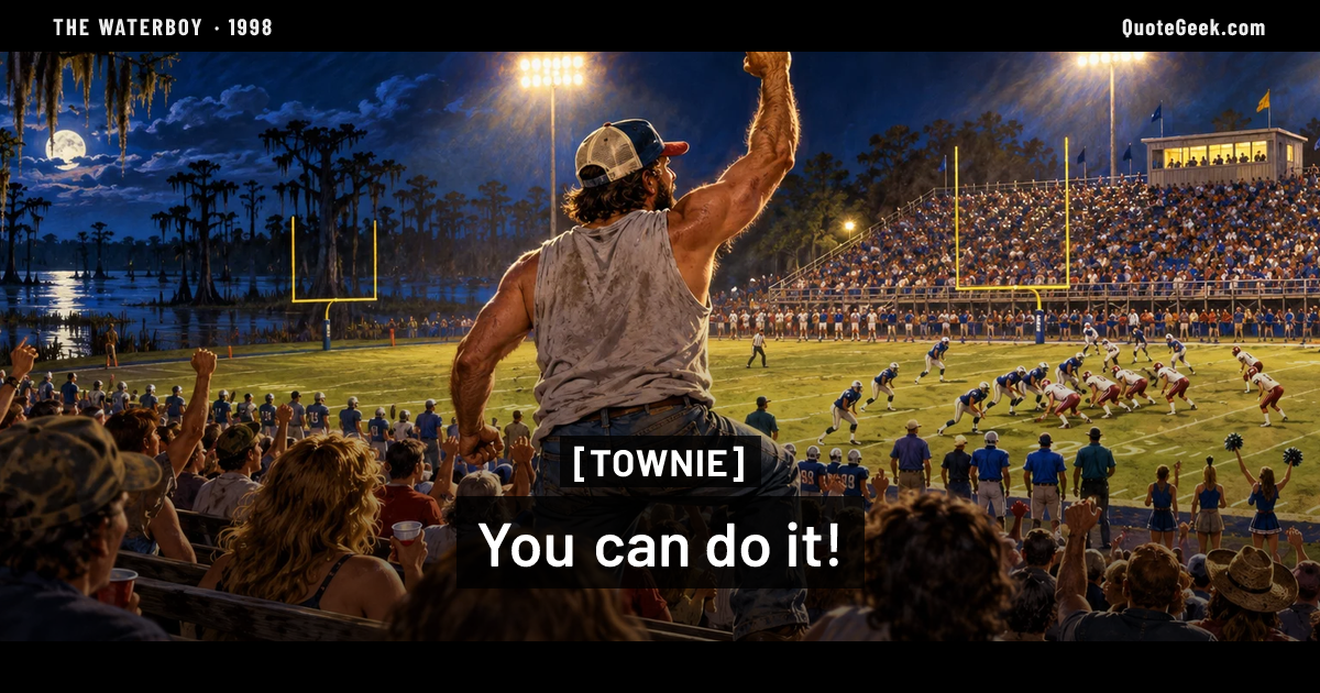 “You can do it!” — Townie · The Waterboy. Illustrated QuoteGeek card.