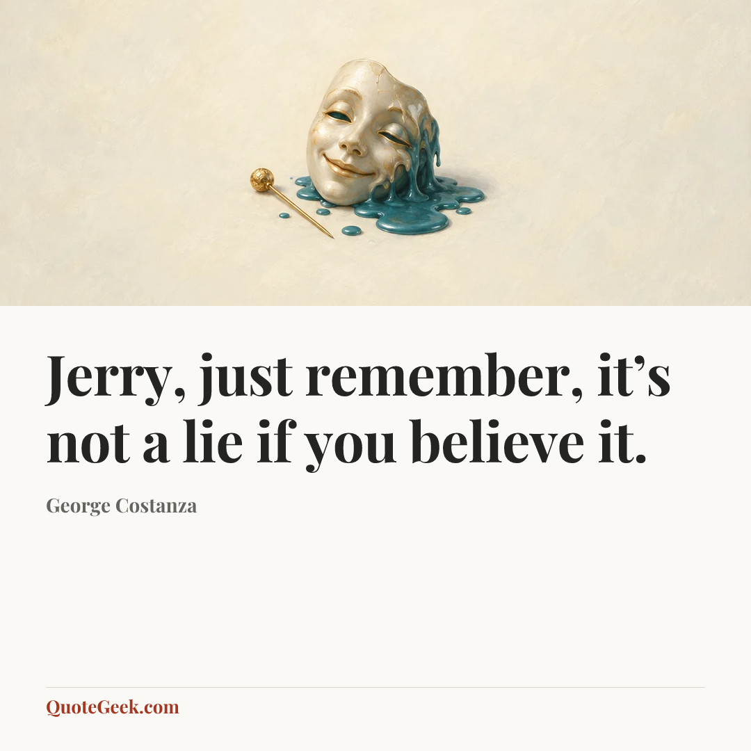“Jerry, just remember, it’s not a lie if you believe it.” — George Costanza. Illustrated QuoteGeek card.