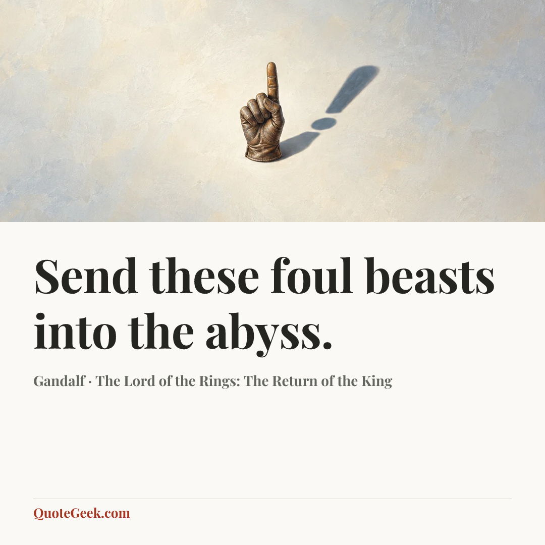 “Send these foul beasts into the abyss.” — Gandalf · The Lord of the Rings: The Return of the King. Illustrated QuoteGeek card.