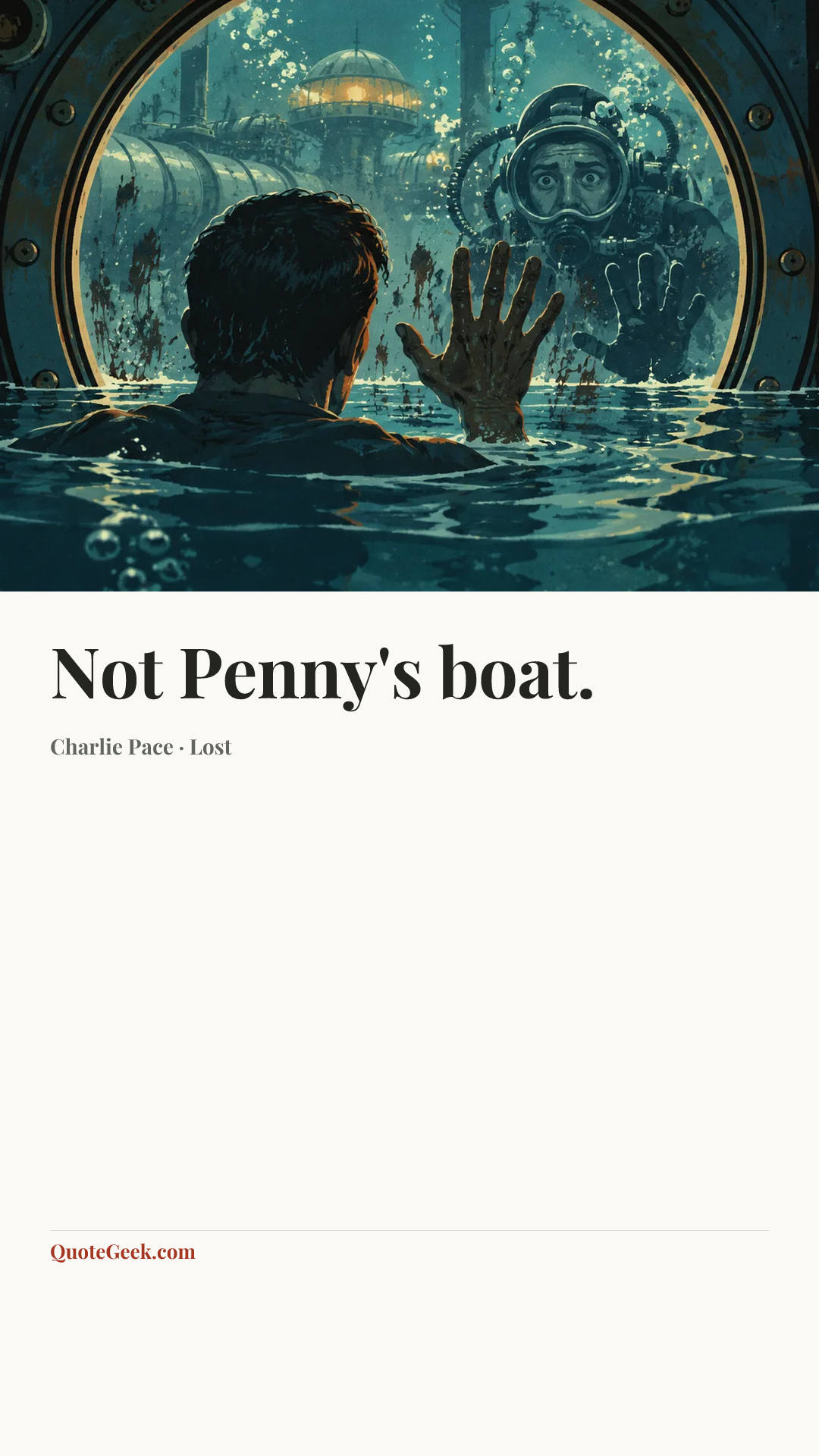 “Not Penny's boat.” — Charlie Pace · Lost. Illustrated QuoteGeek card.