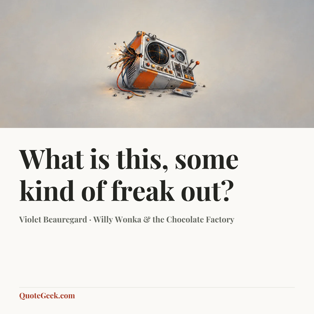 “What is this, some kind of freak out?” — Violet Beauregard · Willy Wonka & the Chocolate Factory. Illustrated QuoteGeek card.