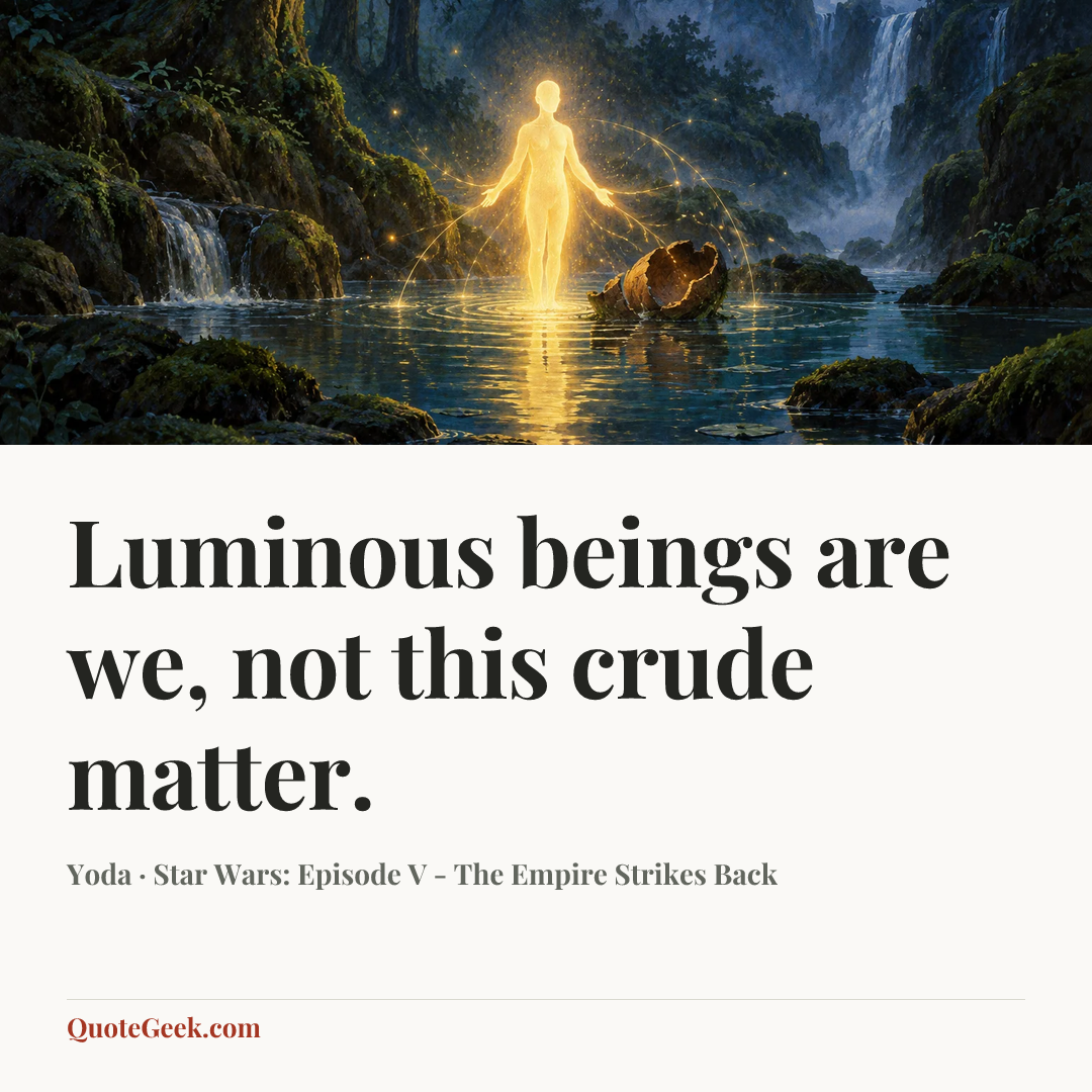 “Luminous beings are we, not this crude matter.” — Yoda · Star Wars: Episode V - The Empire Strikes Back. Illustrated QuoteGeek card.
